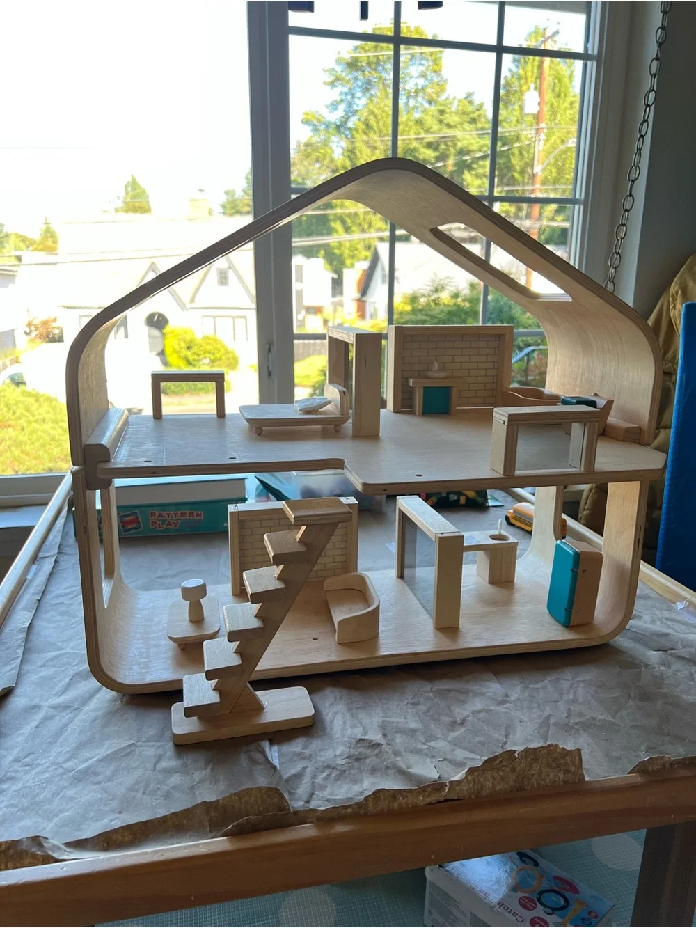 Contemporary 2-Storey Modular Wooden Dollhouse with Furniture by PlanToys